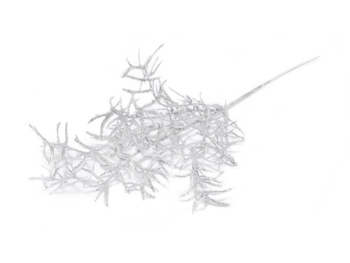 Gałązka świąteczna z brokatem - srebrna, 30 cm