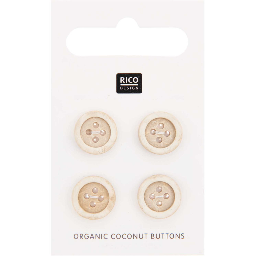 Guziki kokosowe - Rico Design - klasyczne, 12 mm, 4 szt.