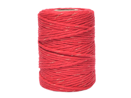 Cotton cord for macrames - red with gold thread, 3 mm, 100 m