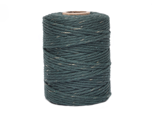 Cotton cord for macrames - green with gold thread, 3 mm, 100 m