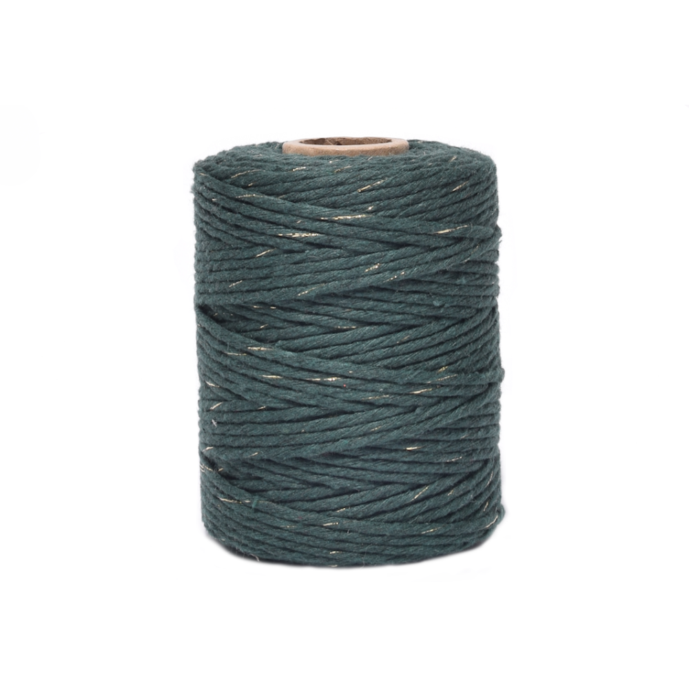 Cotton cord for macrames - green with gold thread, 3 mm, 100 m