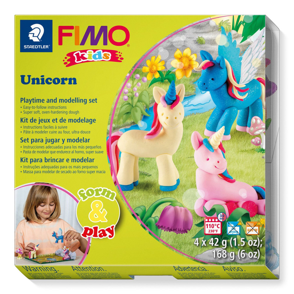 Zestaw Fimo Kids Form & Play - Staedtler - Jednorożce, 4 kolory x 42 g
