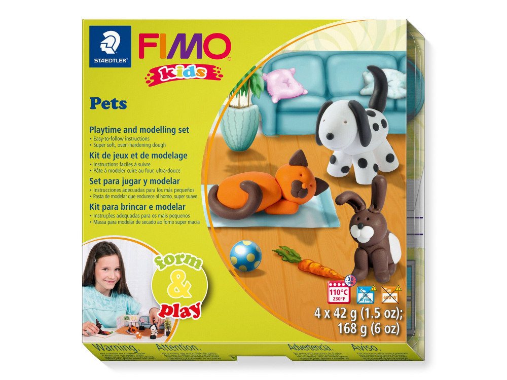 Zestaw Fimo Kids Form & Play - Staedtler - Zwierzaki, 4 kolory x 42 g