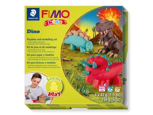 Zestaw Fimo Kids Form & Play - Staedtler - Dinozaury, 4 kolory x 42 g