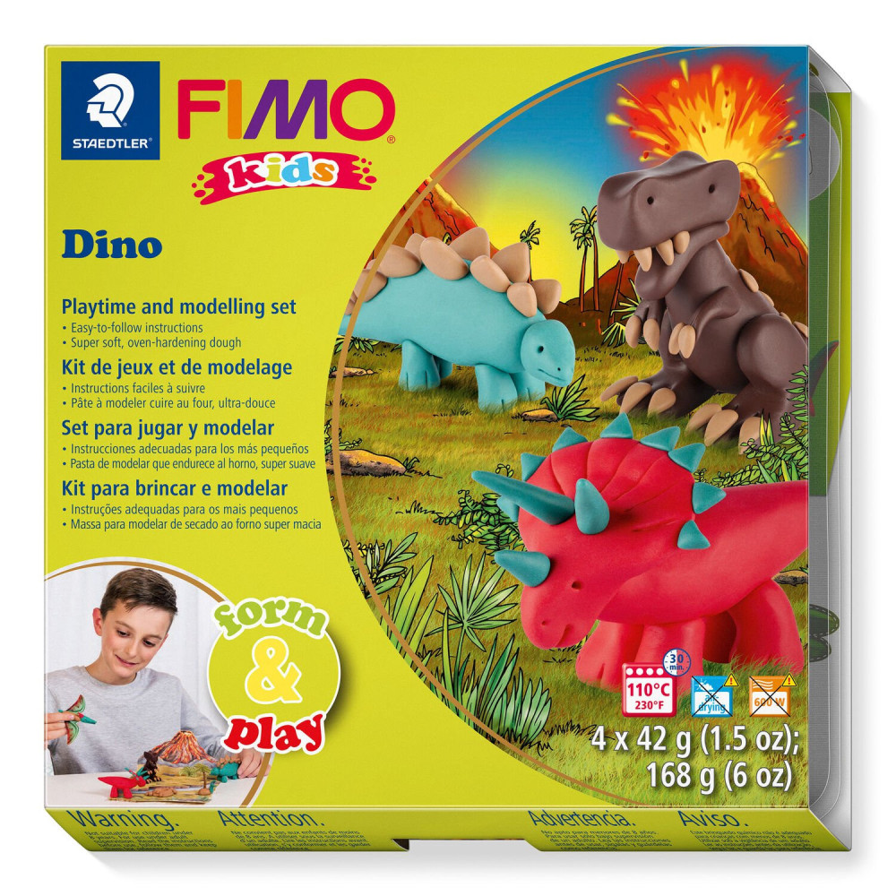 Zestaw Fimo Kids Form & Play - Staedtler - Dinozaury, 4 kolory x 42 g
