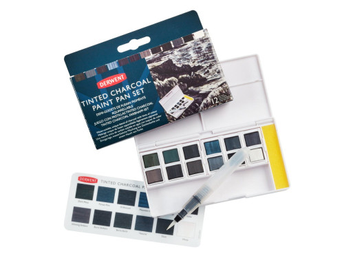 Tinted Charcoal Paint Pan Set - Derwent - 12 colors