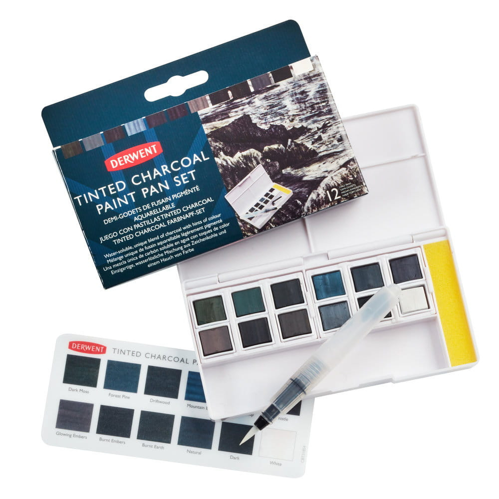 Tinted Charcoal Paint Pan Set - Derwent - 12 colors