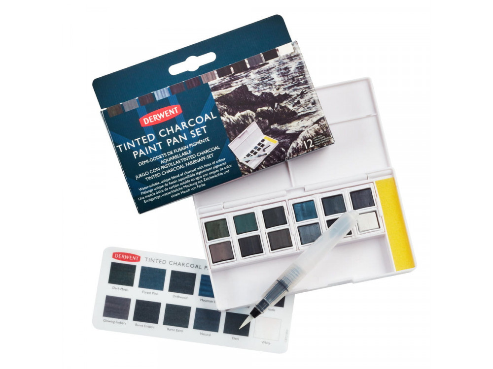 Tinted Charcoal Paint Pan Set - Derwent - 12 colors