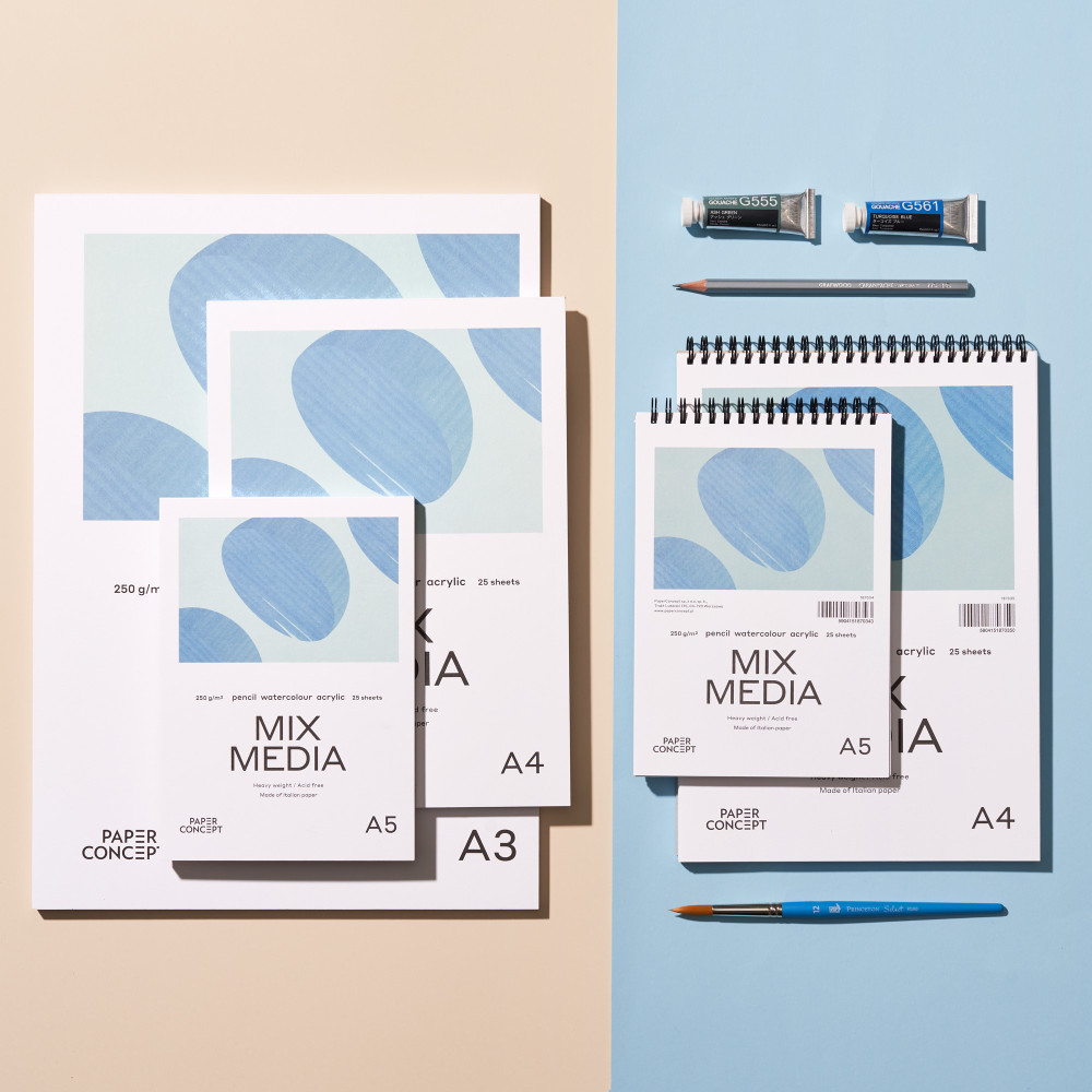 Mix Media spiral paper pad - PaperConcept - medium grain, A4, 250 g, 25 sheets