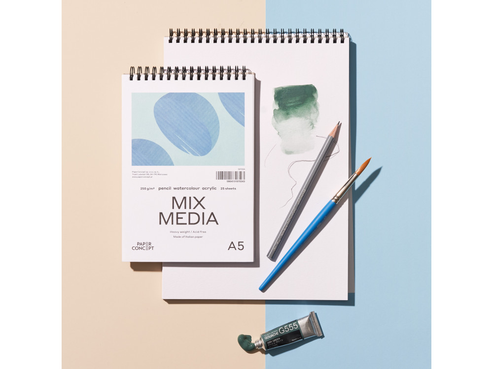 Mix Media spiral paper pad - PaperConcept - medium grain, A4, 250 g, 25 sheets