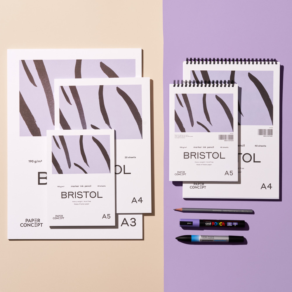 Bristol spiral paper pad - PaperConcept - smooth, A5, 190 g, 40 sheets