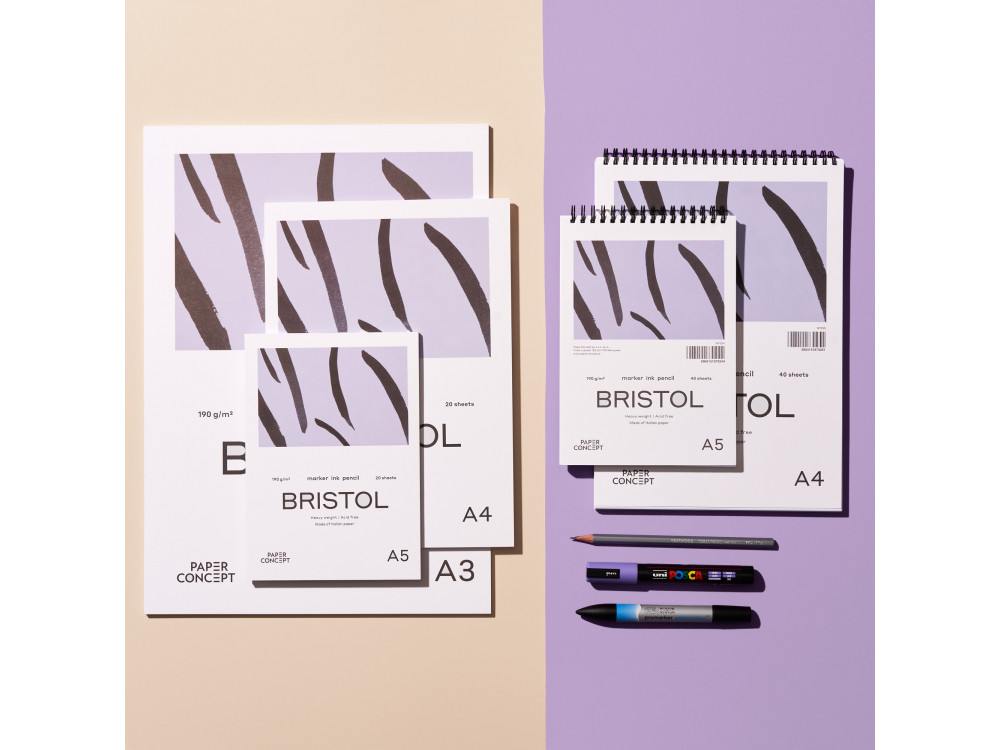 Blok do kredek i tuszu Bristol na spirali - PaperConcept - smooth, A5, 190 g, 40 ark.