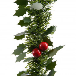 Christmas garland with berries and holly leaves - green, 5 cm x 2,7 m