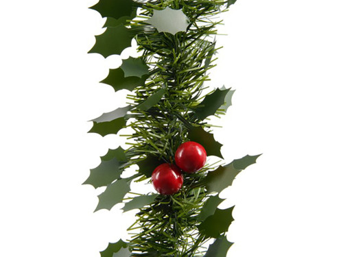 Girlanda z ostrokrzewem i owocami - zielona, 5 cm x 2,7 m