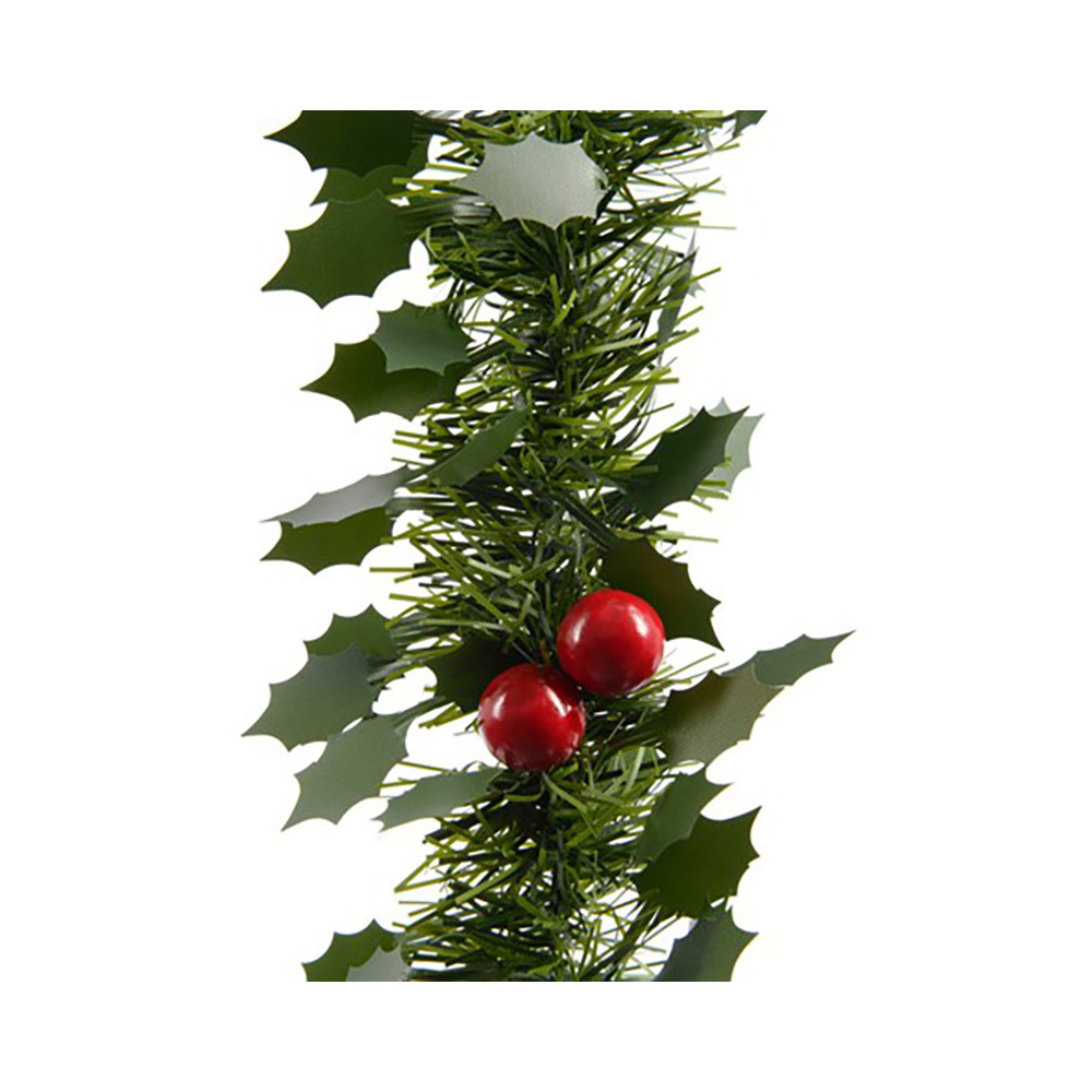 Christmas garland with berries and holly leaves - green, 5 cm x 2,7 m