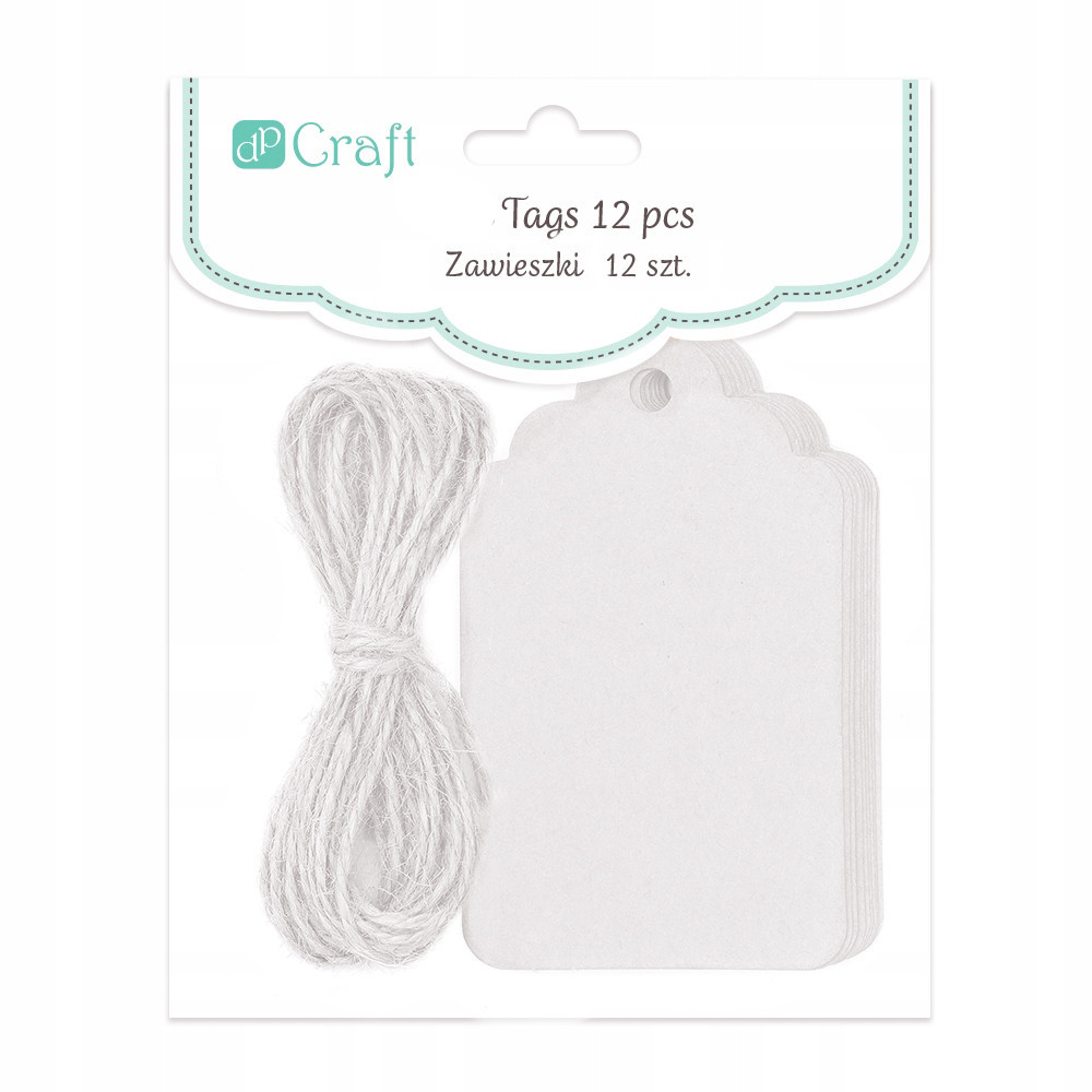 Craft tags with string Signboard - DpCraft - white, 12 pcs