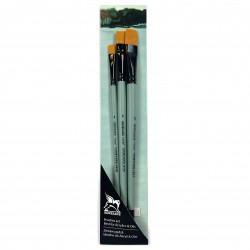 Set of flat, synthetic brushes - Renesans - short handle, 3 pcs