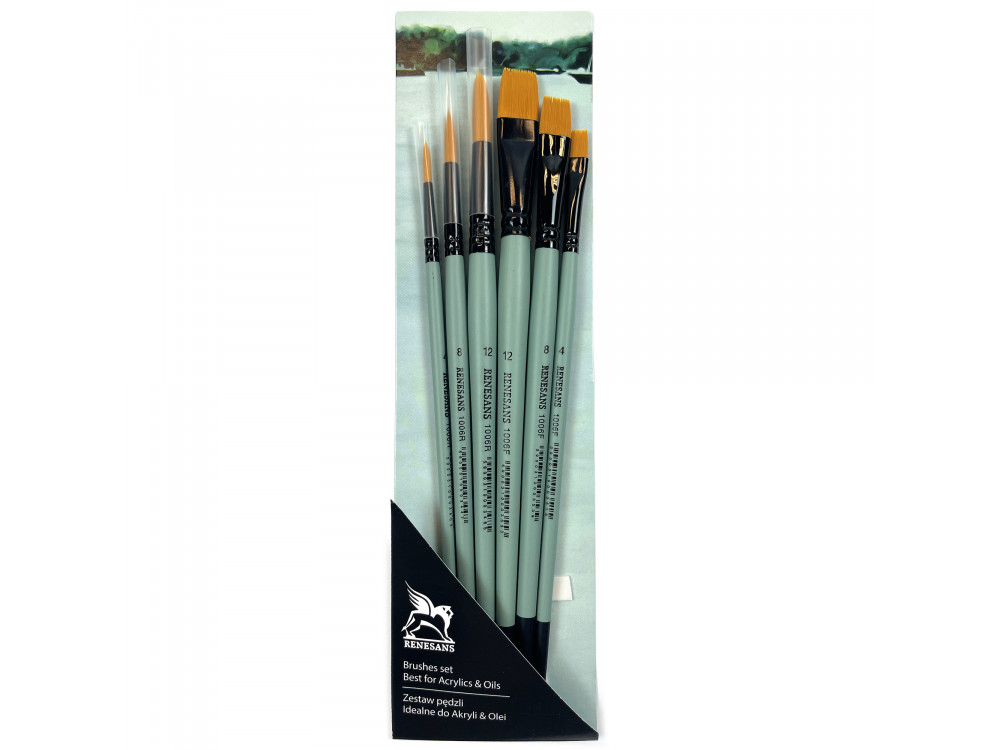 Set of synthetic brushes - Renesans - short handle, 6 pcs