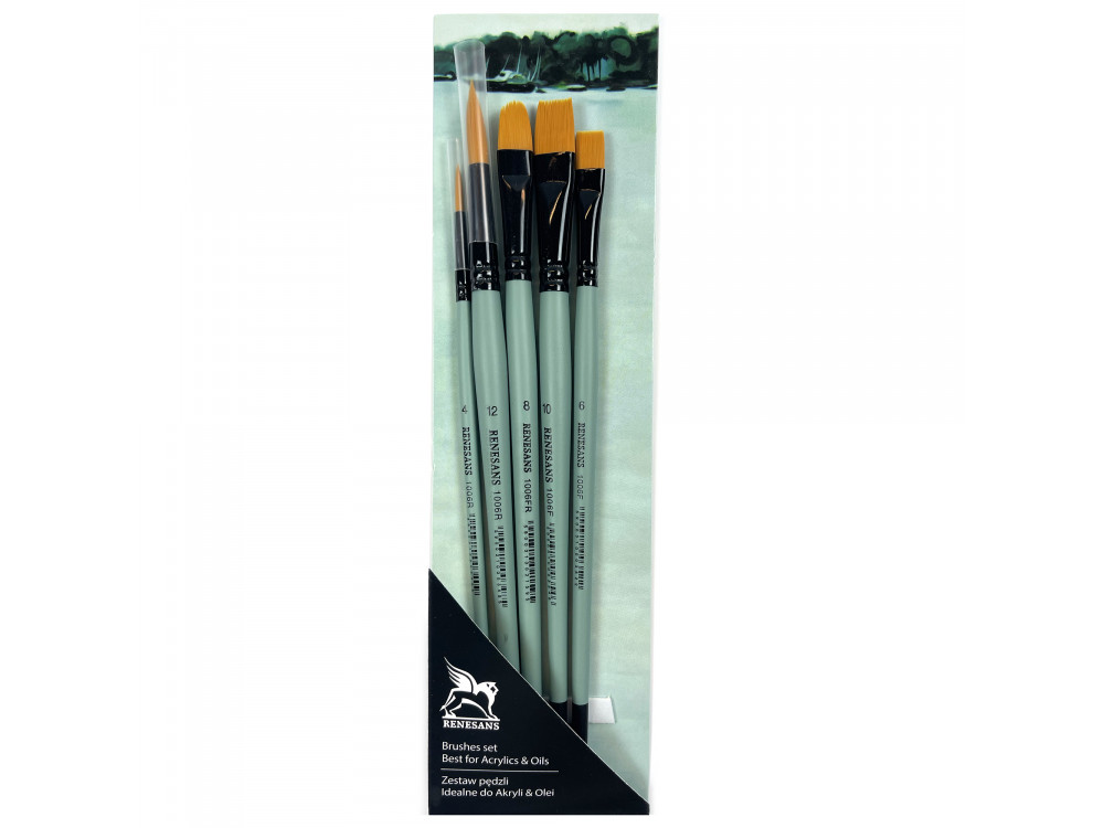 Set of synthetic brushes - Renesans - short handle, 5 pcs