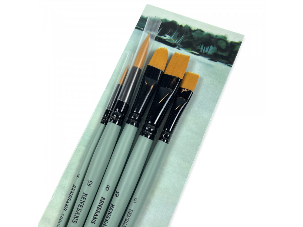 Set of synthetic brushes - Renesans - short handle, 5 pcs