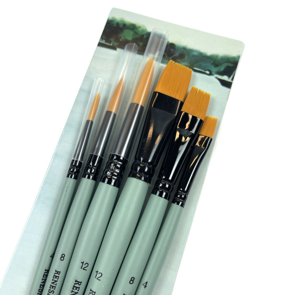 Set of synthetic brushes - Renesans - short handle, 6 pcs