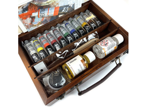 Set of Extra oil paints in wooden case - Renesans - 11 colors x 20 ml