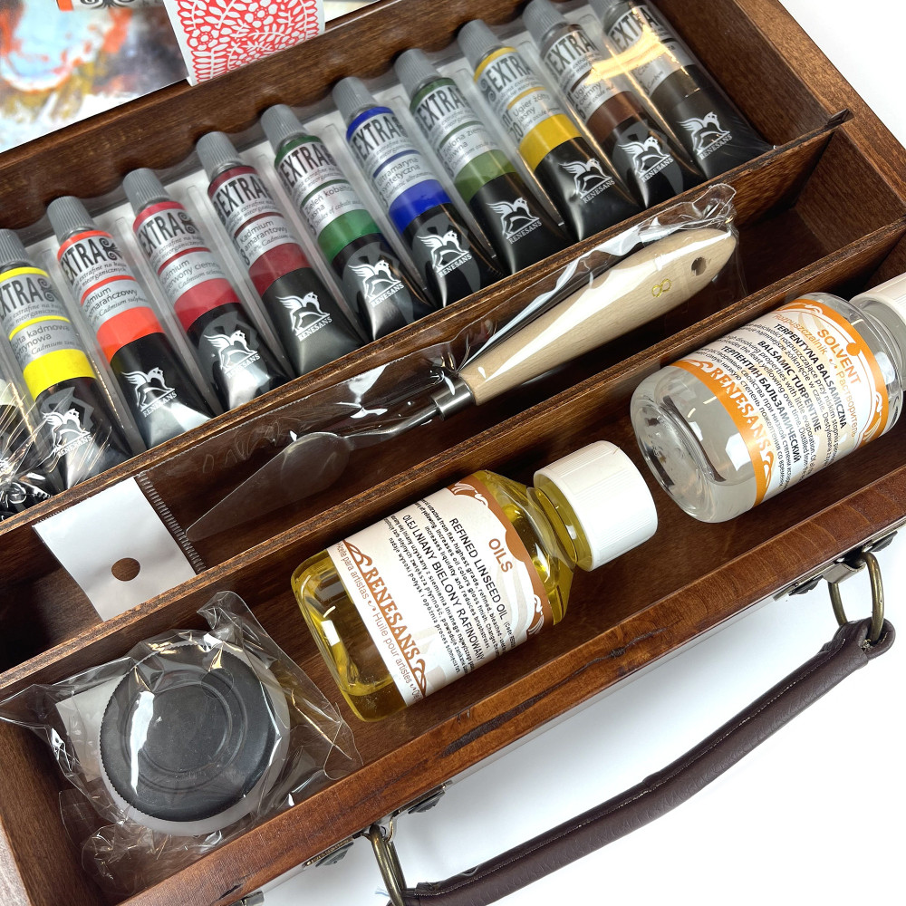 Set of Extra oil paints in wooden case - Renesans - 11 colors x 20 ml