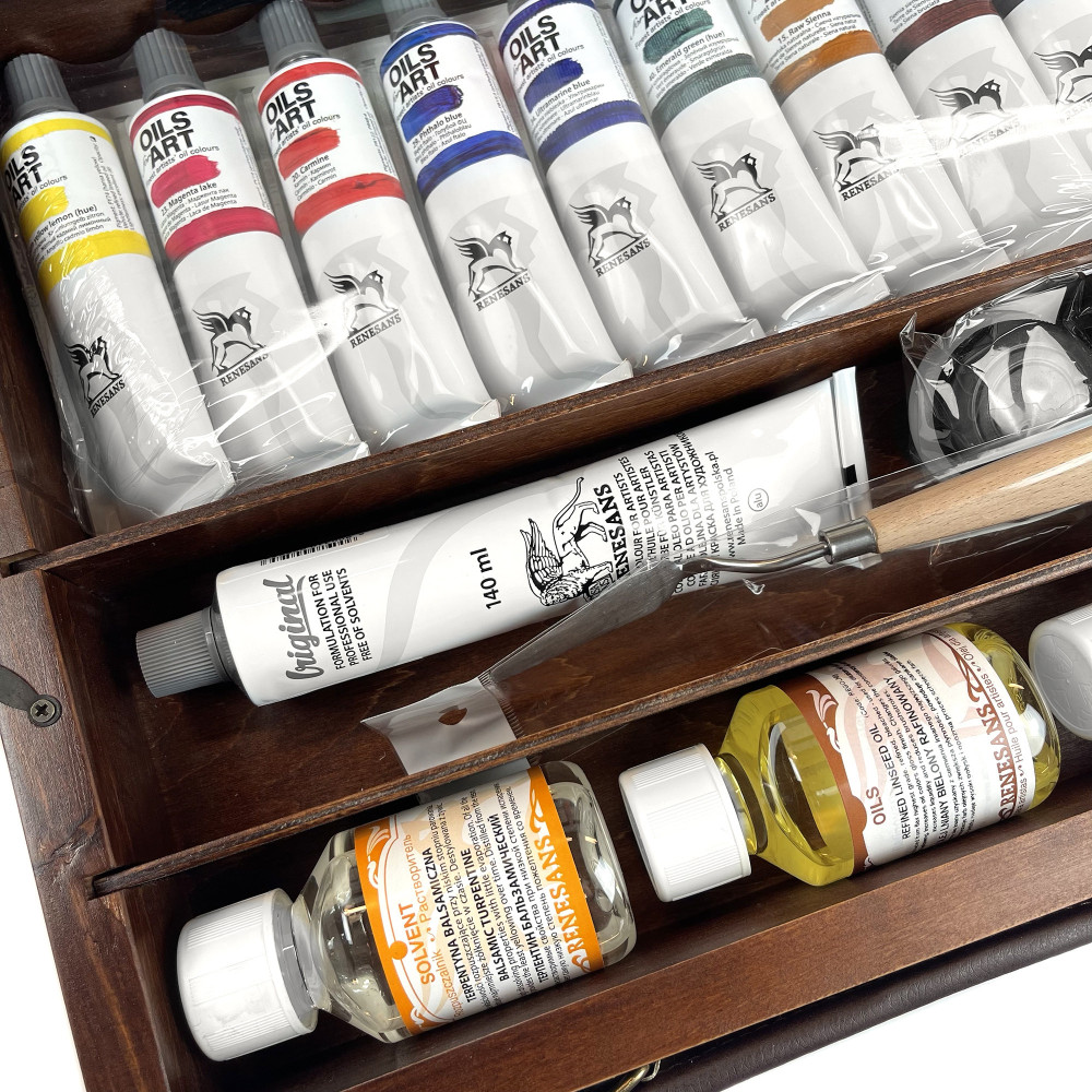 Set of Oils for Art oil paints in wooden case - Renesans - 9 colors x 60 ml