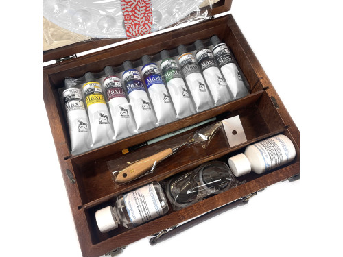 Set of Maxi Acril acrylic paints in wooden case - Renesans - 9 colors x 60 ml