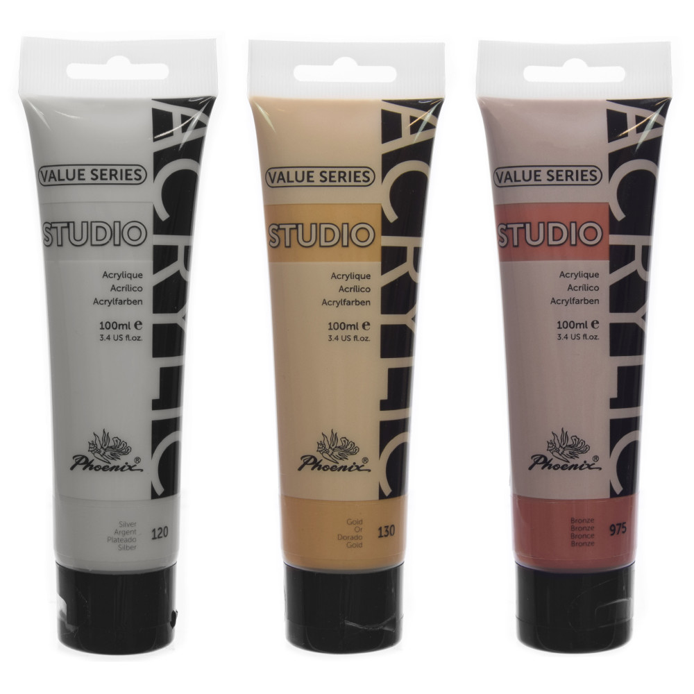 Set of acrylic paints Studio Acrylic - Phoenix - metallic, 3 x 100 ml
