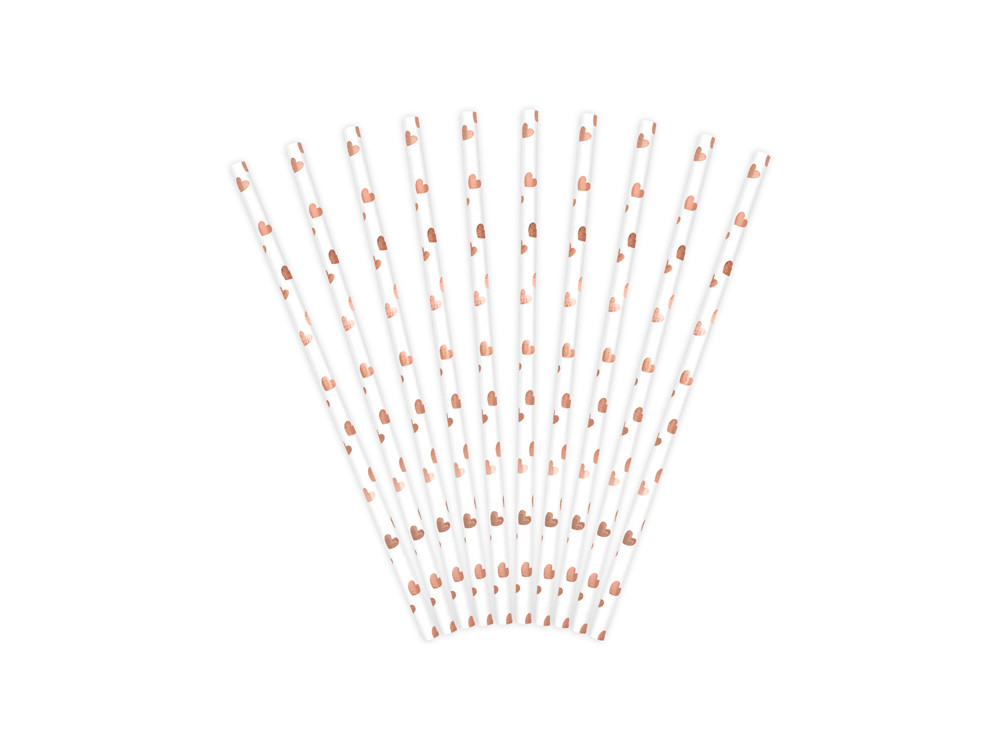 Paper straws with hearts - white and pink, 19,5 cm, 10 pcs