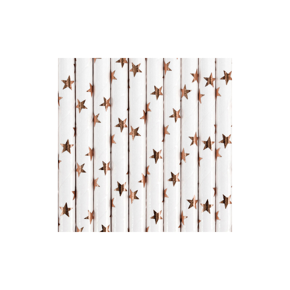 Paper straws with stars - white and pink, 19,5 cm, 10 pcs