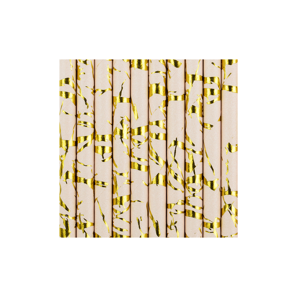 Paper straws with marble design - white and gold, 19,5 cm, 10 pcs
