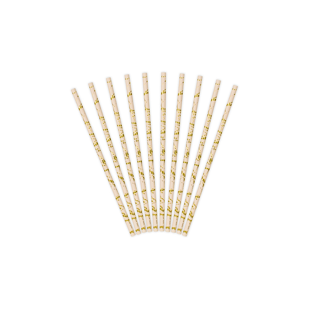 Paper straws with marble design - white and gold, 19,5 cm, 10 pcs