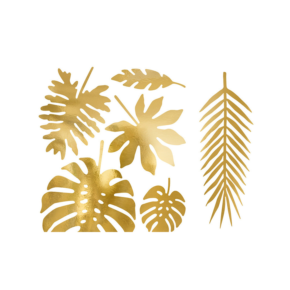 Dekoracje papierowe, liście tropikalne Aloha - złote, 21 szt.