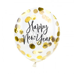 Balony z konfetti Happy New Year - złote, 27 cm, 3 szt.