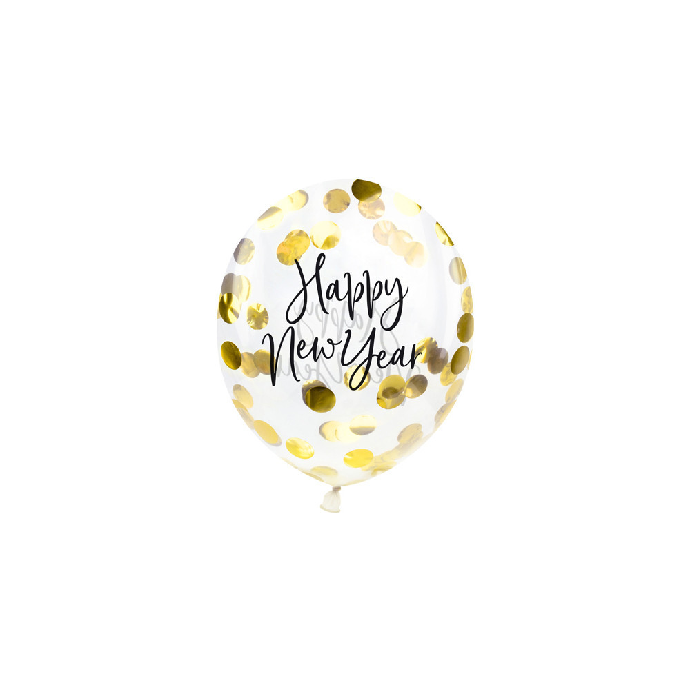 Balloon with confetti Happy New Year - gold, 27 cm, 3 pcs