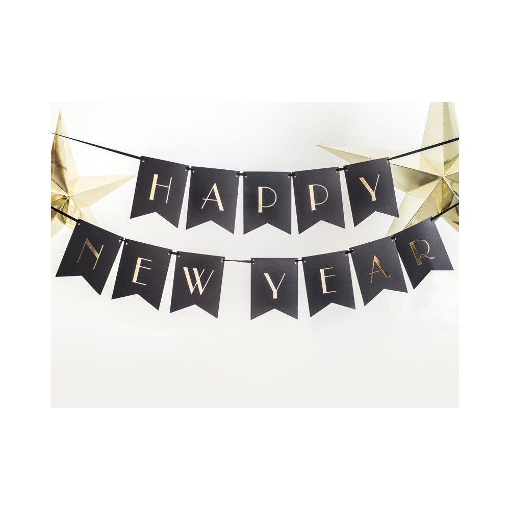 Baner Happy New Year - czarny, 15 x 170 cm
