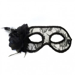 Maska na karnawał Party, koronkowa z różą - czarna, 8 x 24 cm