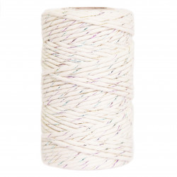 Cotton cord for macrames - beige with colorful thread, 2 mm, 100 g, 60 m