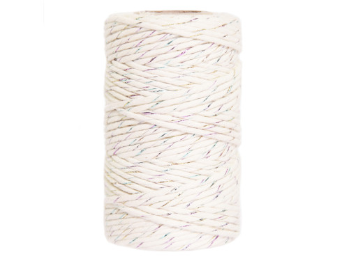 Sznurek bawełniany do makramy - beżowy z kolorową nicią, 2 mm, 100 g, 60 m