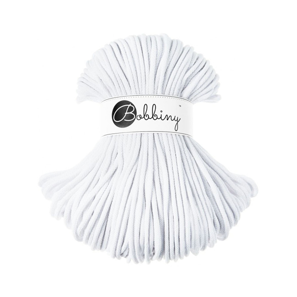 Sznurek bawełniany pleciony Premium - Bobbiny - White, 5 mm, 100 m