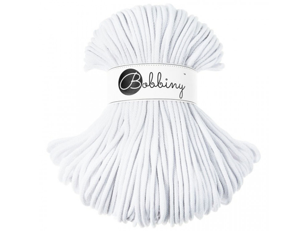 Sznurek bawełniany pleciony Premium - Bobbiny - White, 5 mm, 100 m