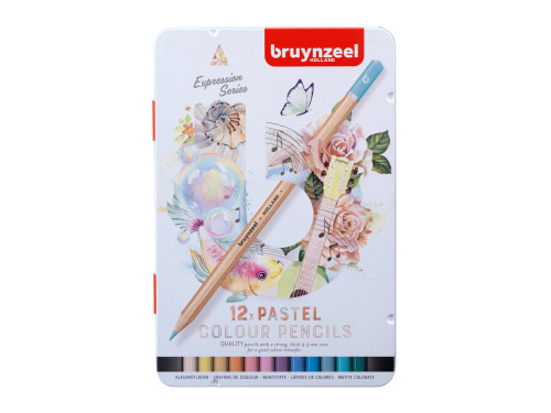 Set of colored pencils Expression in metal tin - Bruynzeel - pastel, 12 pcs