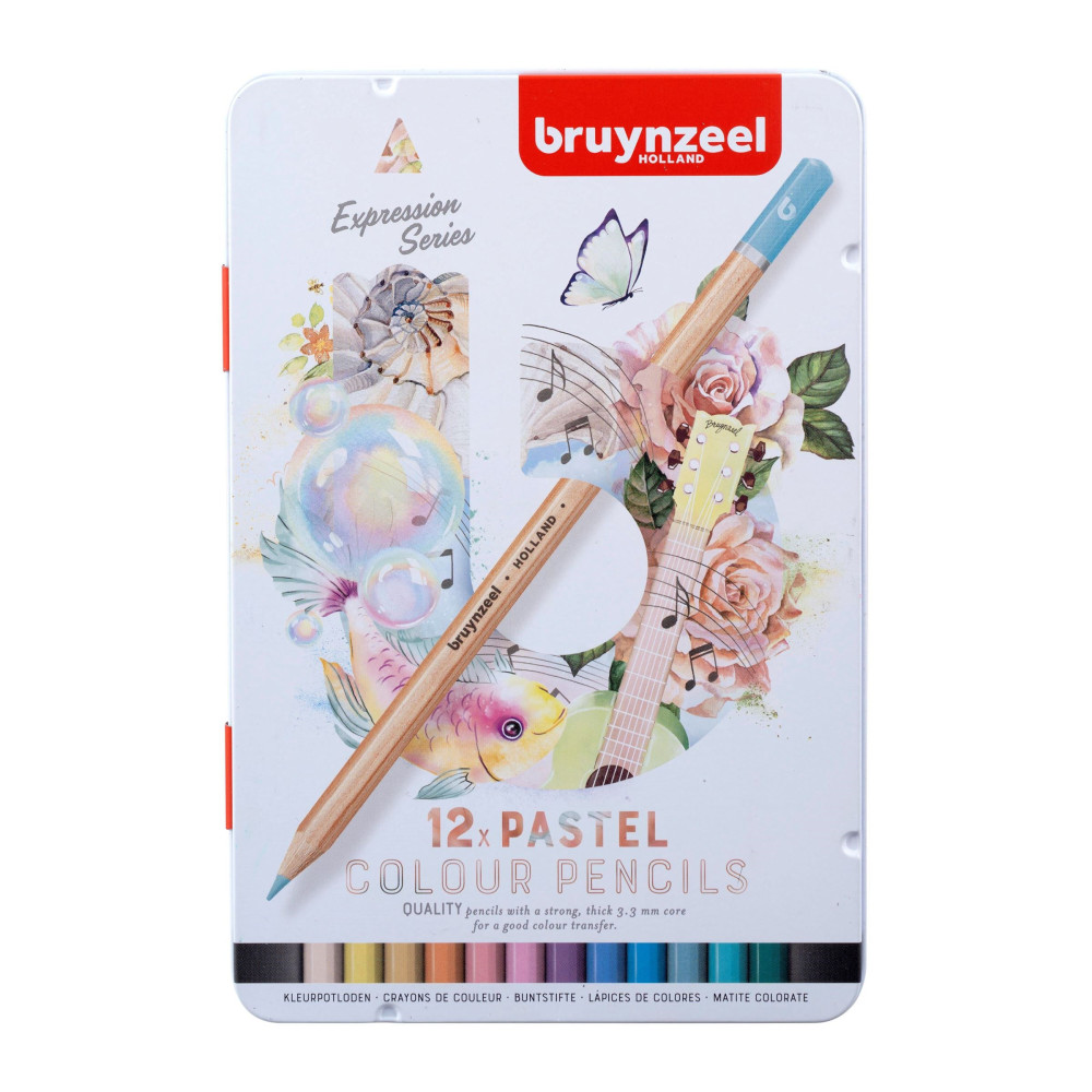 Set of colored pencils Expression in metal tin - Bruynzeel - pastel, 12 pcs