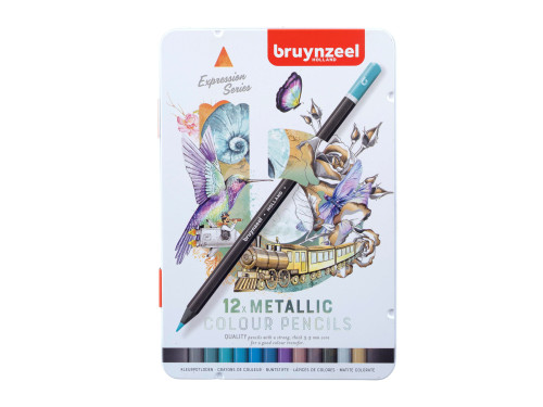 Set of colored pencils Expression in metal tin - Bruynzeel - metallic, 12 pcs