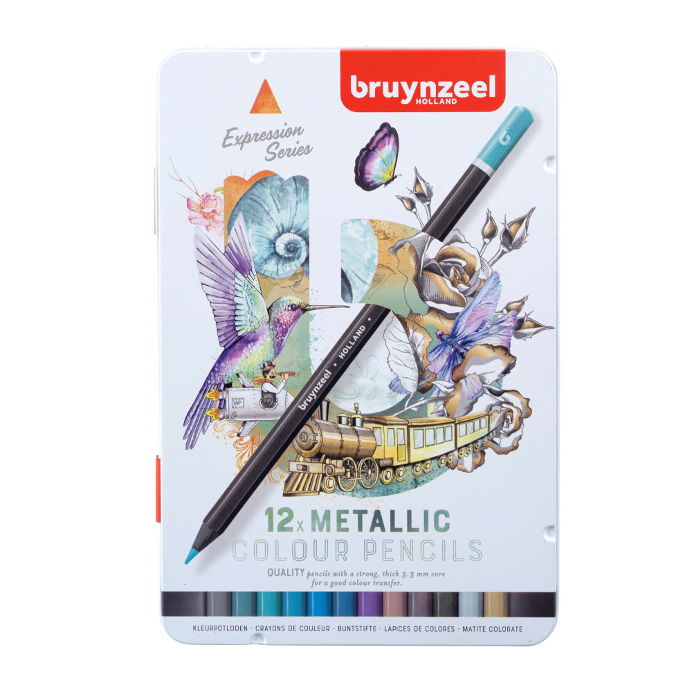 Zestaw kredek Expression w metalowym etui - Bruynzeel - metaliczne kolory, 12 szt.