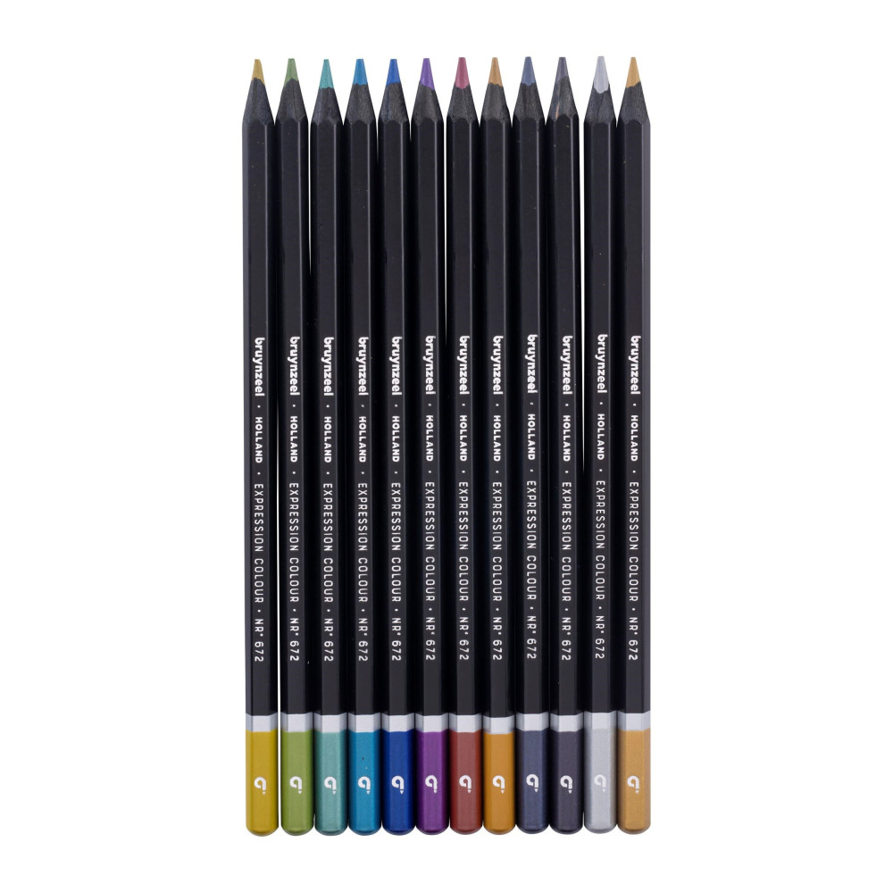 Set of colored pencils Expression in metal tin - Bruynzeel - metallic, 12 pcs