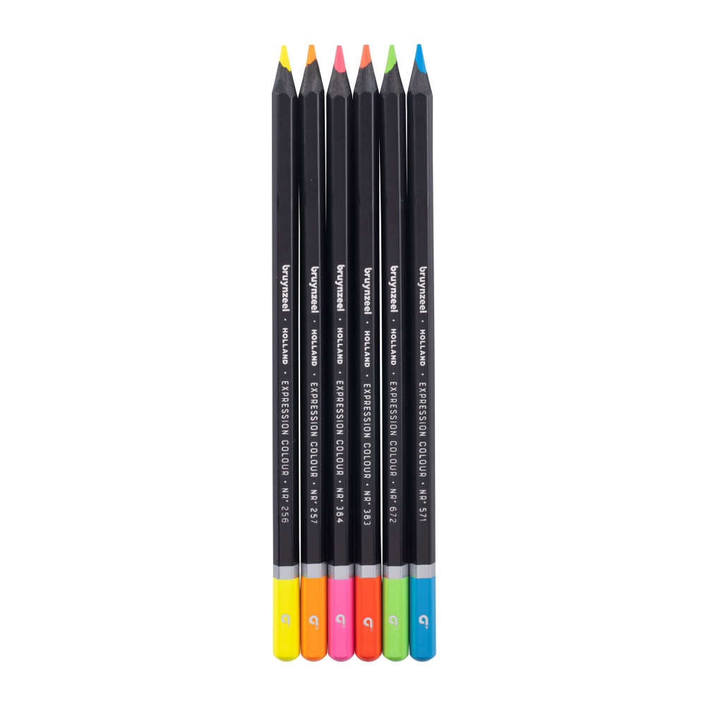 Set of colored pencils Expression in metal tin - Bruynzeel - neon, 6 pcs