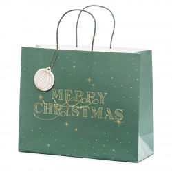 Gift paper bag, Merry Christmas - green, 32,5 x 26,5 x 11,5 cm